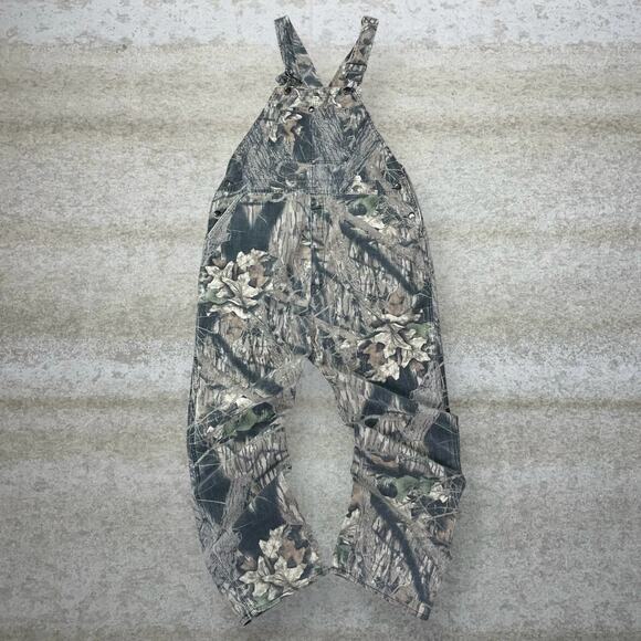 Vintage Mossy Oak Hunting Camo Overalls Baggy Wide Leg Fit Made in USA L 90s - Picture 1 of 3